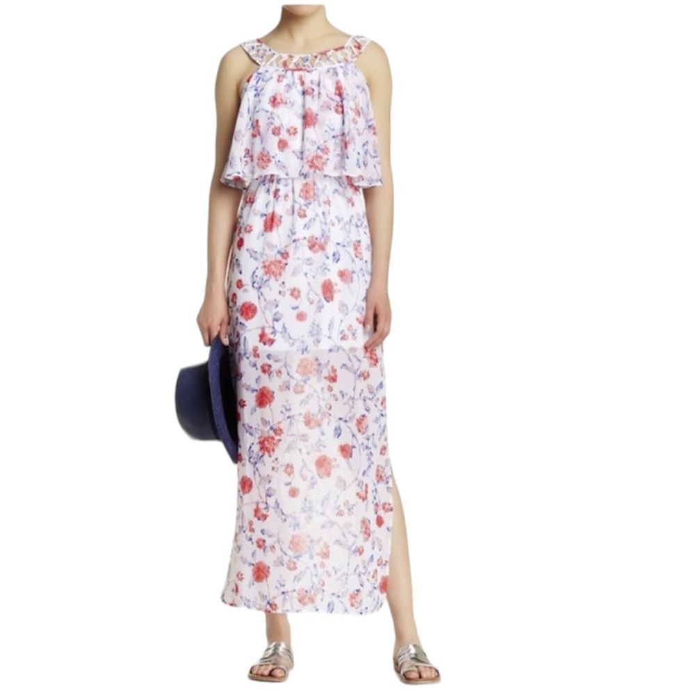 Want & Need Floral Lattice Maxi Dress M NWT